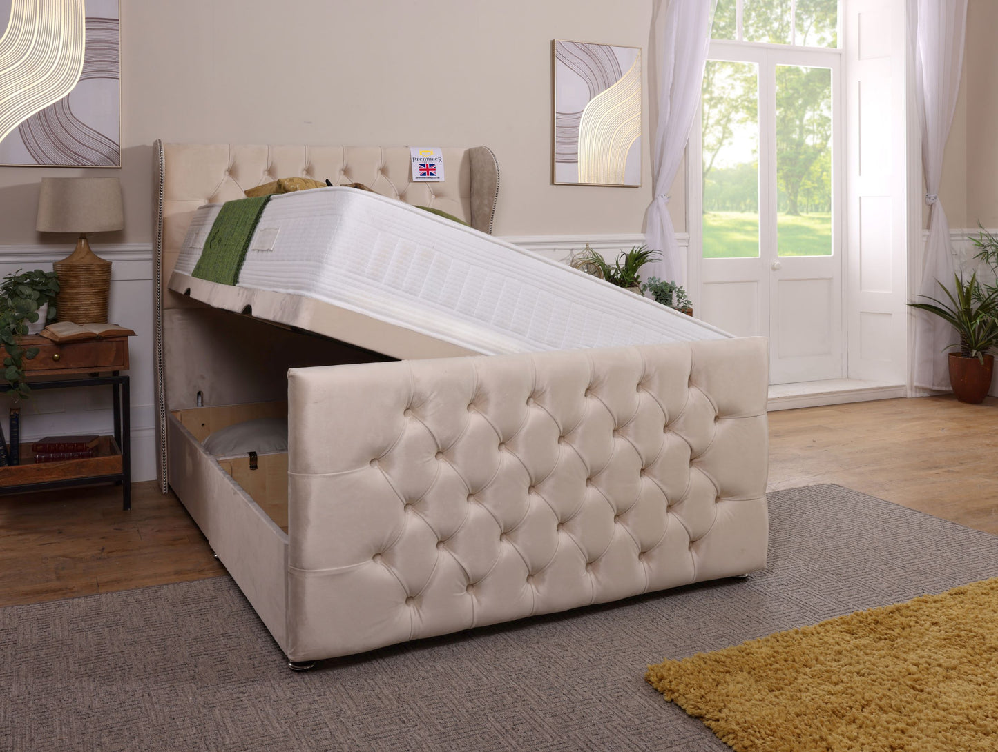 Manhatton Wingback Ottoman Bed With Footboard
